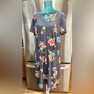 Floral Mini Dress - Black with Multicolor Flowers